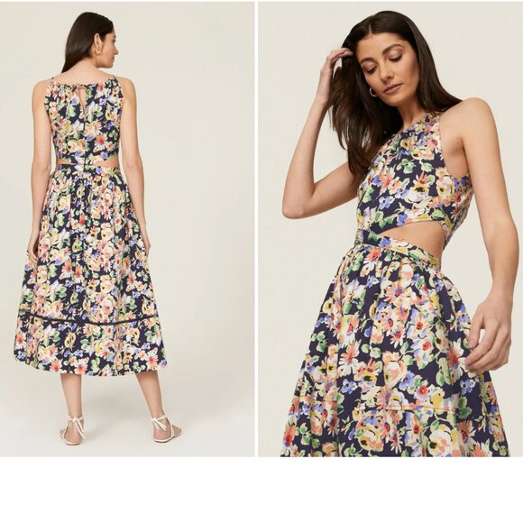 XS - SOMETHING NAVY - Floral Cutout Midi Dress Rent the Runway $195 msrp - Picture 2 of 13